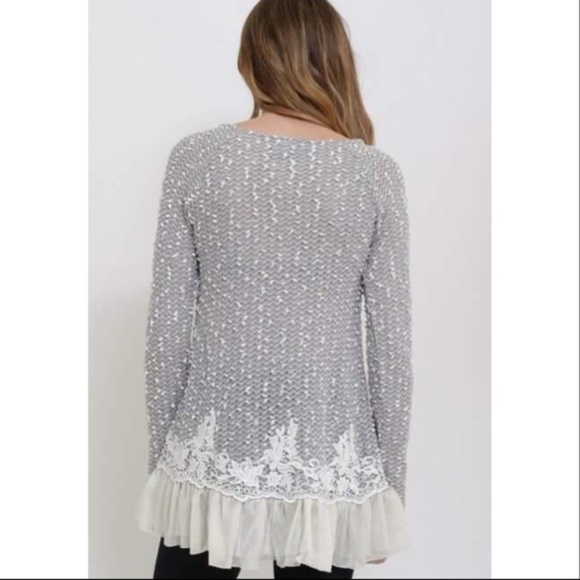 Lace and Ruffle Gray Feminine Sweater - Picture 5 of 6